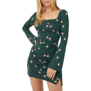 NWT FREE PEOPLE Celia Floral Mini Dress Combo in Emerald Jewel Green Fall Sz Med